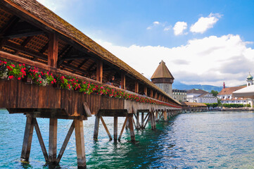 Wasserturm Tower and chapel bridge, in Lucerne, Switzerland.