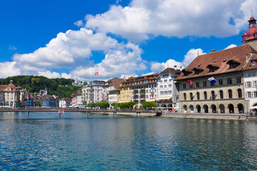 Fototapeta na wymiar Scenic panorama of the Old Town medieval architecture in Luzern, Switzerland.