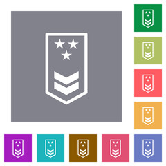 Military insignia with two chevrons and three stars square flat icons