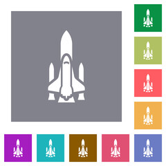 Space shuttle with launchers square flat icons