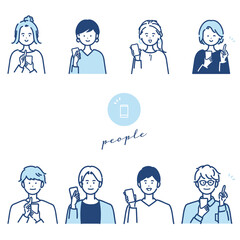 スマートフォンを使う男女のイラスト素材セット