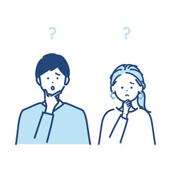悩んでいる男女のイラスト素材