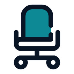 icon office chair using filled line style and blue color