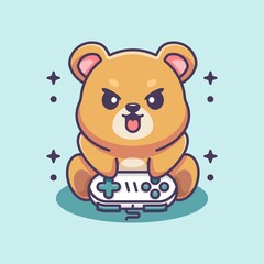 Cute bear playing gaming cartoon