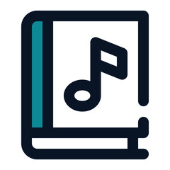 icon book to study music using filled line style and blue color