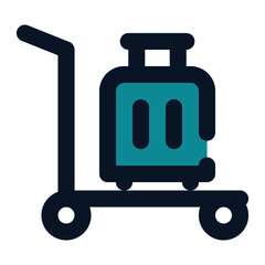 icon trolley luggage using filled line style and blue color