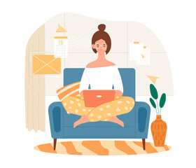 Female content manager is working on her laptop at home remotely