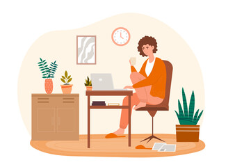 Businesswoman is working on her laptop at home remotely