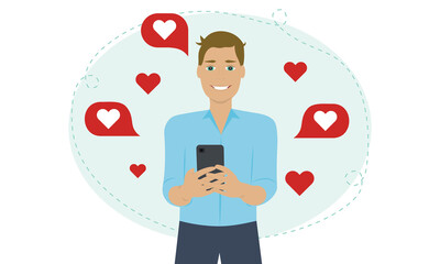 Man using online dating app