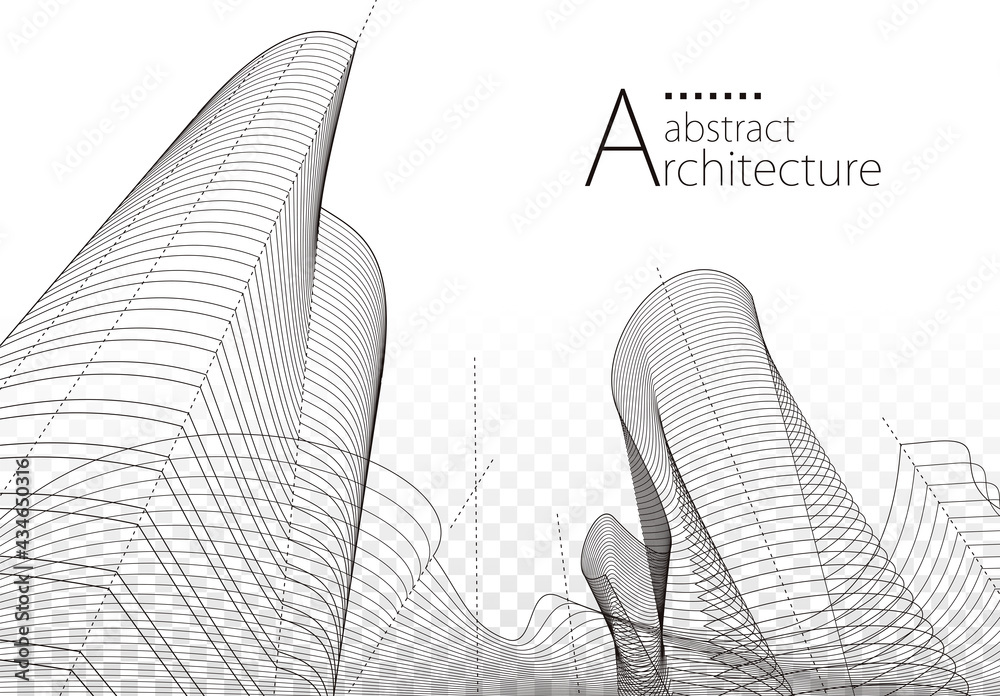 Poster 3d illustration linear drawing, imagination architecture urban building design, architecture modern 