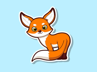 Cute cartoon fox sticker mascot animal character. Vector art illustration