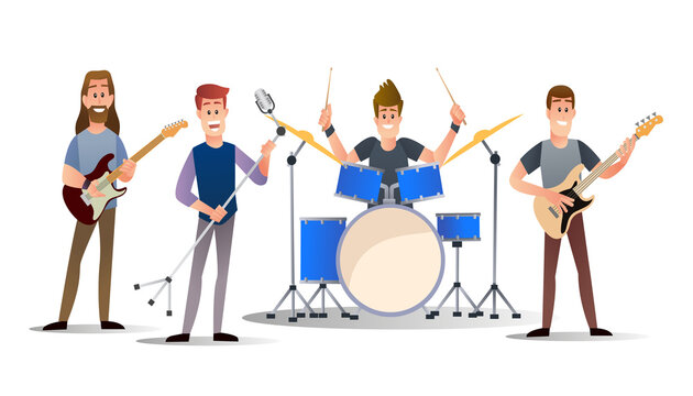 Music band character set in flat cartoon illustration