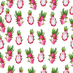 Watercolor seamless durian pattern on a white background. Hand drawn fresh food design elements. Bright interior and graphic design.
