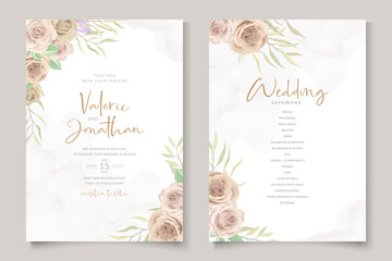 Elegant wedding invitation template with soft color floral ornament
