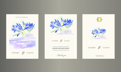 Beautiful wedding invitation card design with minimalist and luxurious watercolor decorative flowers. Beautiful and elegant European art nuance. New invitation designs are currently in demand. Vector