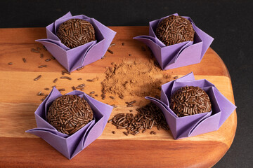Brigadeiro (brigadier). Traditional Brazilian chocolate candy..