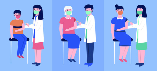 Vector of doctor injecting vaccine patients illustration