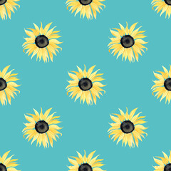 Seamless watercolor pattern with sunflowers. For backdrops, decor, design, wallpapers. 