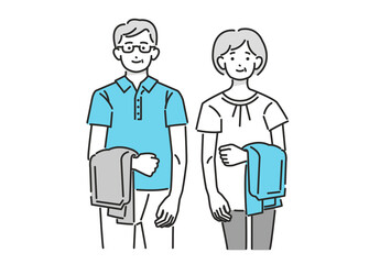 ワクチン予防接種前の正しい服装のイラスト素材／半袖／シニア／65歳以上／アイコン