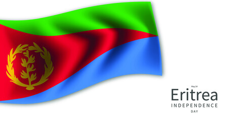 Eritrea independence day with waving flag and text vector illustration.