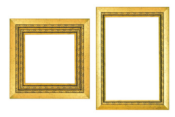 Gold vintage picture and photo frame isolated on white background
