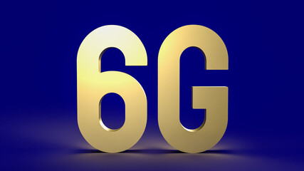 gold 6g on blue background for technology communications concept 3d rendering