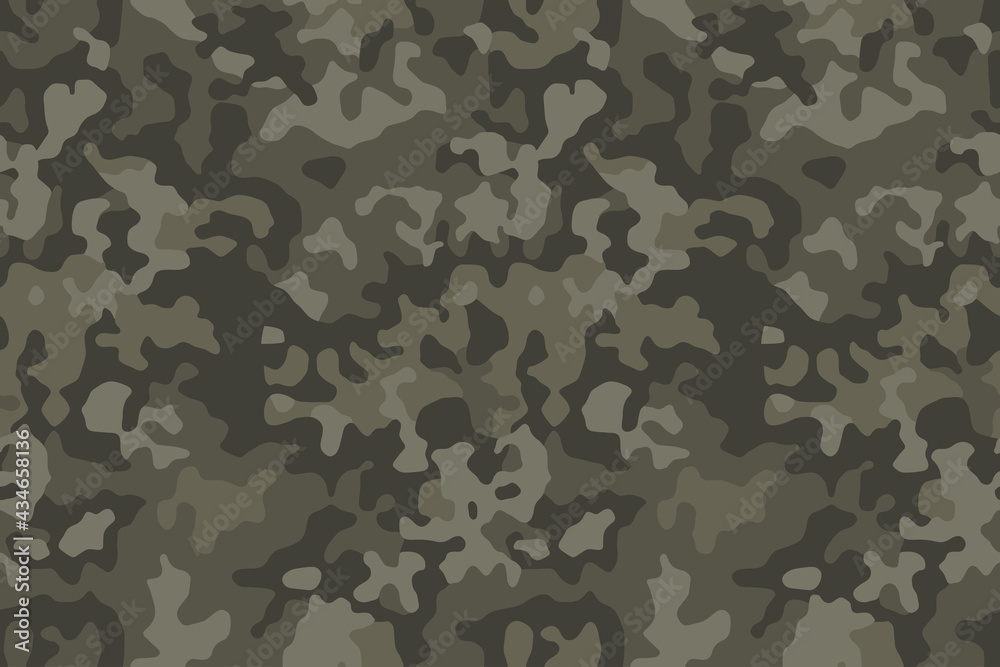 Wall mural Classic khaki green camouflage print, seamless pattern. Abstract modern camo, military background for army or hunting. Vector texture