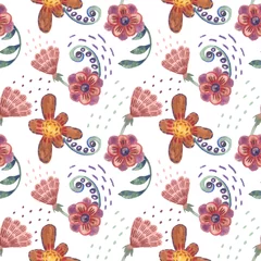 Meubelstickers Seamless floral pattern. Hand drawn abstract flowers. Floral watercolor background. © Lena