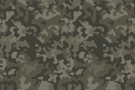 Classic khaki green camouflage print, seamless pattern. Abstract modern camo, military background for army or hunting. Vector texture