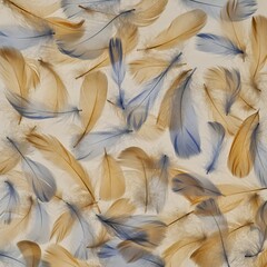 Feathers background in pastel colors. Blue and beige feathers texture. Natural materials.Beautiful nature background.Airiness and lightness symbol. Beautiful wallpaper