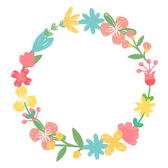 Fototapeta na wymiar Floral frame in hand drawn style. Flowers wreath. Doodle design. Vector illustration.