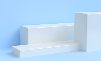 Blue  Minimal style 3D Render  Mockup Background, Blank shelf stand for showing product.