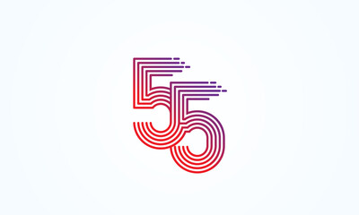 Abstract 55 Number Logo, number 55 monogram line style, usable for anniversary, business and tech logos, flat design logo template, vector illustration - obrazy, fototapety, plakaty