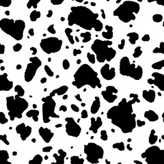 Seamless cow skin black and white spot pattern. Animal print. Printing on clothing, dress, fabric, background printing. Safari texture, zoo. Vector wallpaper
