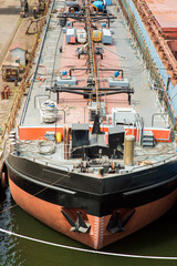 Gas carrier ship moored in the river port