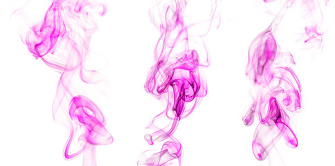 Swirling motion of pink smoke or fog group, abstract line isolated on white background