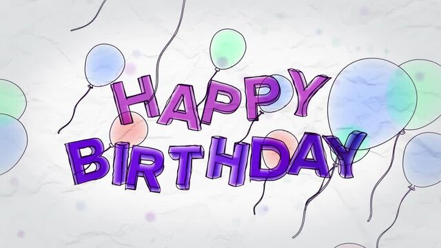 Happy Birthday, cartoon animation 4K with flying balloons, motion graphics