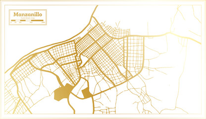 Manzanillo Cuba City Map in Retro Style in Golden Color. Outline Map.