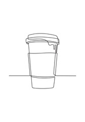 Сontinuous one line paper cup of coffee. simple hand drawing ,  Coffee to go theme, Line art illustration.