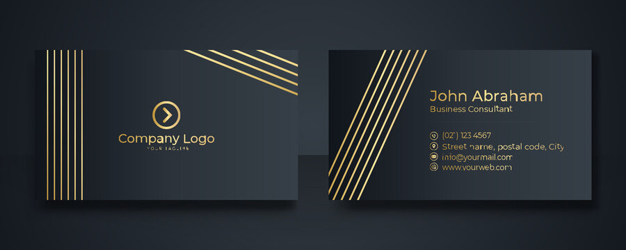 Modern Business Card - Creative and Clean Business Card Template. Luxury business card design template. Elegant dark back background with abstract golden wavy lines shiny. Vector illustration