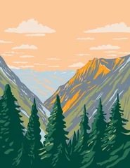 Foto auf Acrylglas WPA Poster Art of The Stephen Mather Wilderness located within North Cascades National Park and Lake Chelan National Recreation Area in Washington State done in works project administration style. © patrimonio designs
