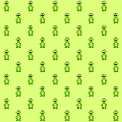 frog sitting front view on green background repeat pattern