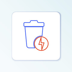 Line Lightning with trash can icon isolated on white background. Waste to energy. Garbage bin sign. Recycle basket sign. Colorful outline concept. Vector