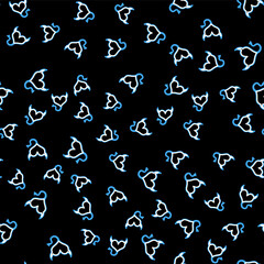 Line Devil heart with horns and a tail icon isolated seamless pattern on black background. Valentines Day symbol. Vector