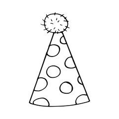 party hat with circles. hand drawn doodle style. vector, minimalism, monochrome. festive funny.