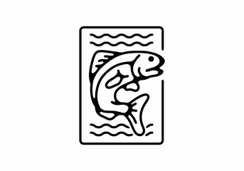 Black line art illustration of jumping fish