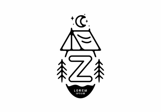 Black line art illustration of camping tent badge with Z letter