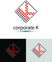 abstract K letter logo with dots in a square. Dots Letter Design Vector with circles.