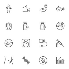 Diabetes related line icons set