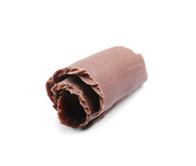 Delicious chocolate curl on white background
